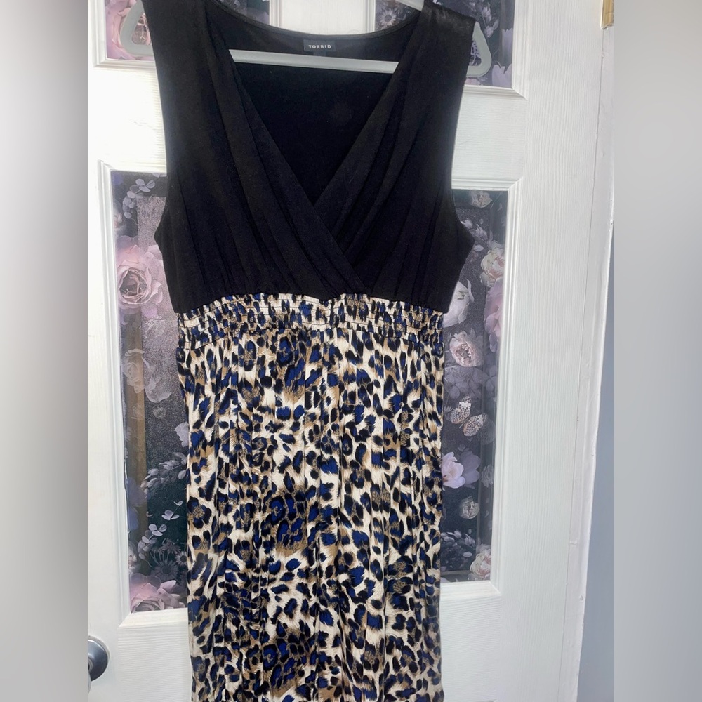 Torrid black and animal print sleeveless supplice dress. Torrid size 0(12).